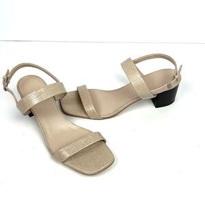 Everlane Italy Double Strap Sand Embossed Leather Sandal Block Heel  US 9,5